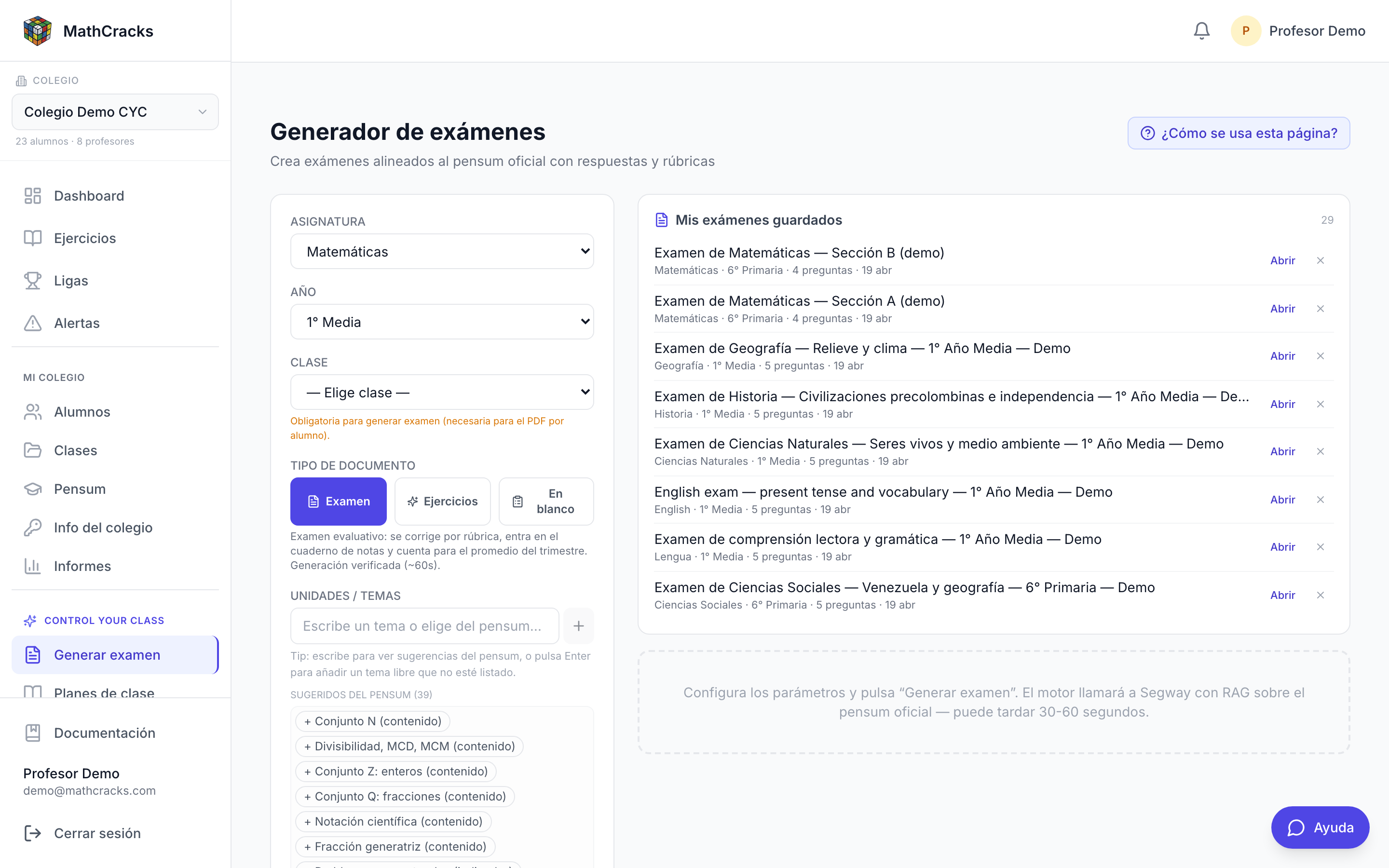 Generar examen
